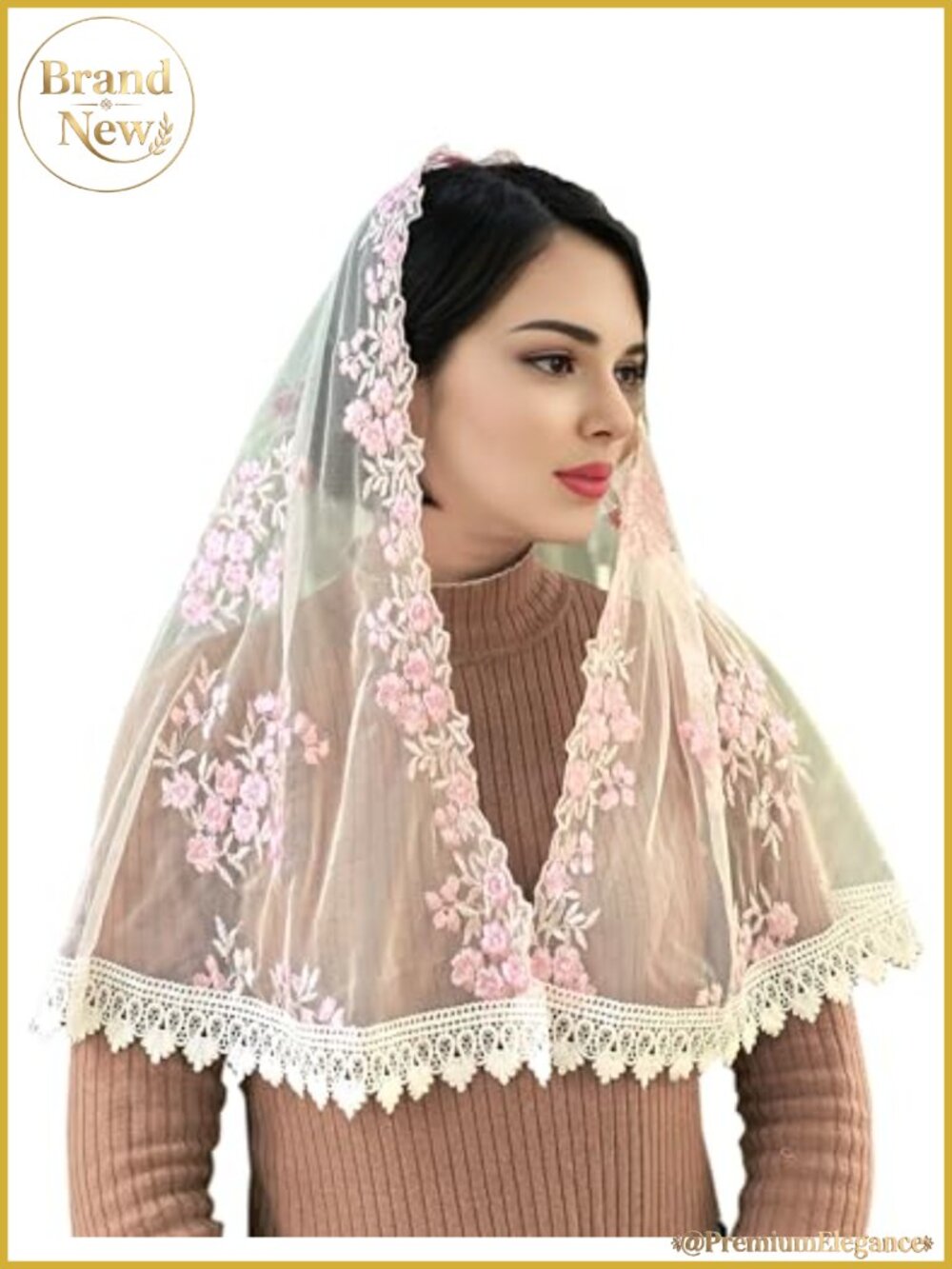 Embroidered Mantilla Chapel Veil Catholic Mass Wedding Bridal Shawl